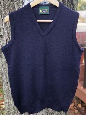 Balmoral Scotland Wool Blend Sweater Vest Navy Blue Mens S / Womens M Classic